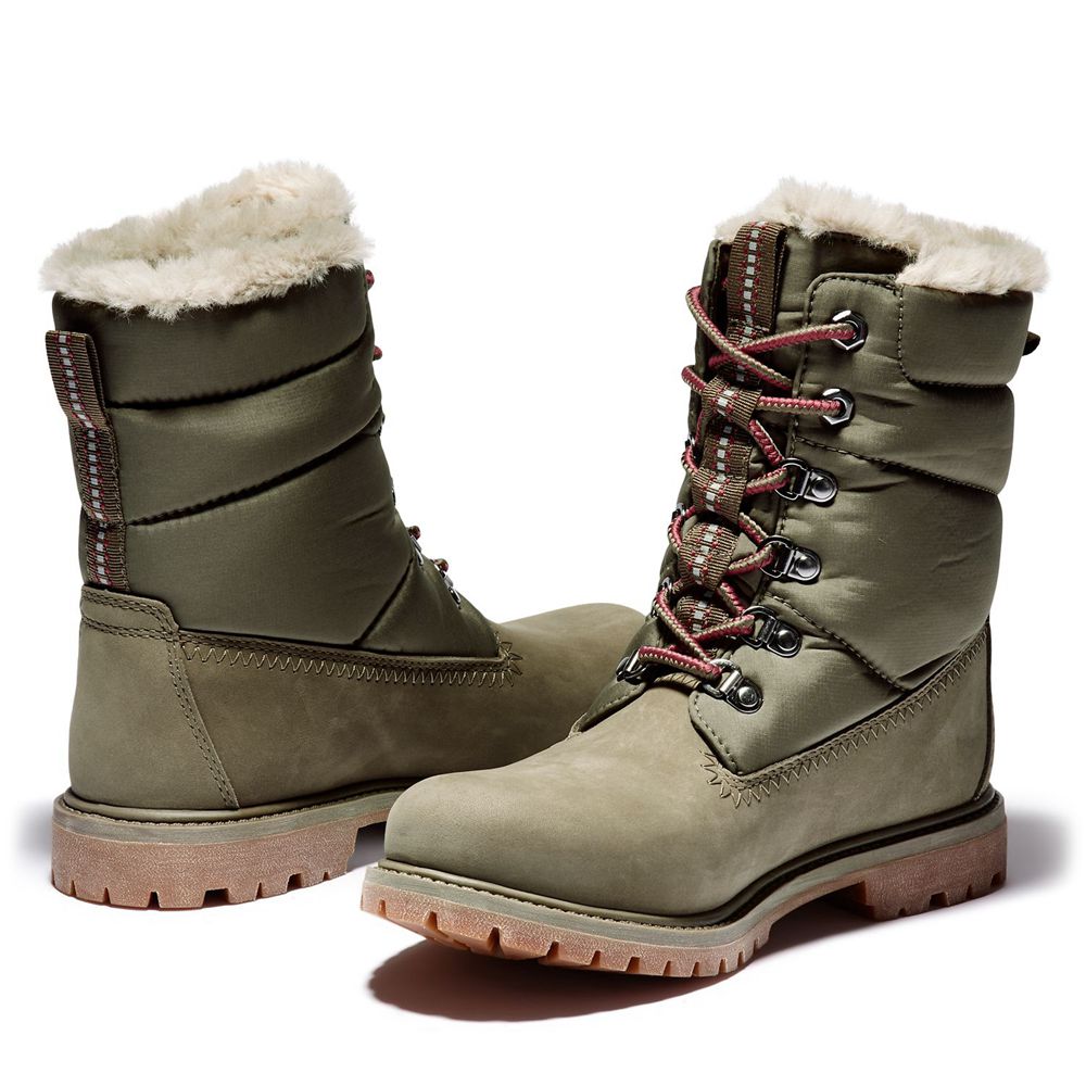 Timberland Womens 6-Inch Boots Premium Leather/Fabric Waterproof - Olive - India NV5716234